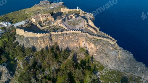 Preview: Rhodes, Greece. Lindos small whitewashed village and the Acropolis