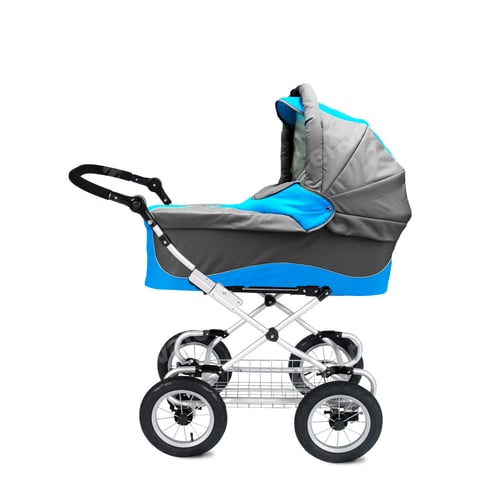 Preview: Silver and Blue Baby Carriage on White