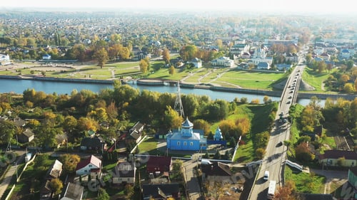 Preview: Kobryn, Brest Region, Belarus. Cityscape Skyline In Autumn Sunny Day. Bird's-eye View Of St