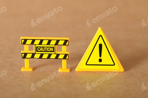 Preview: Caution Sign and Barrier on Brown Background – Hazard Alert Concept