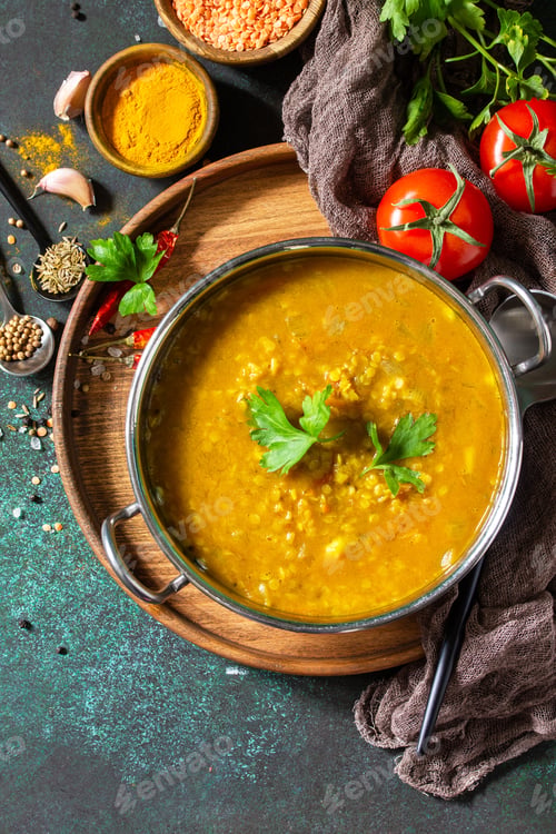 Preview: Traditional Indian spicy lentil puree soup with herbs.