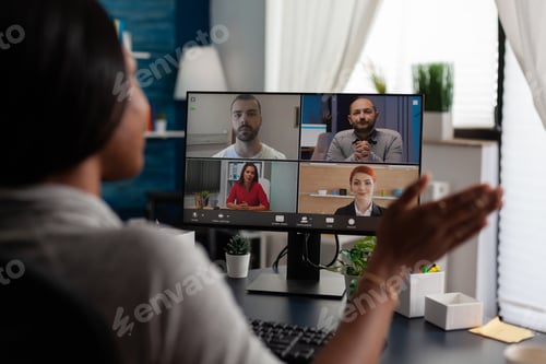 Preview: Entrepreneur using video call with colleagues to do business