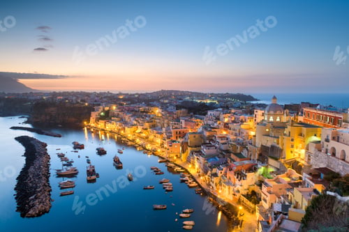 Preview: Procida, Italy old town skyline in the Mediterranean Sea