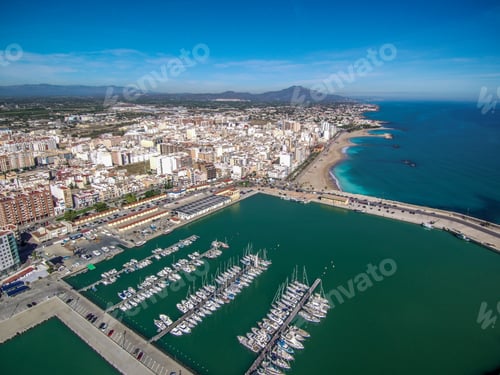Preview: Aerial view of the cityscape near the beach in Vinaros, Castellon, Spain