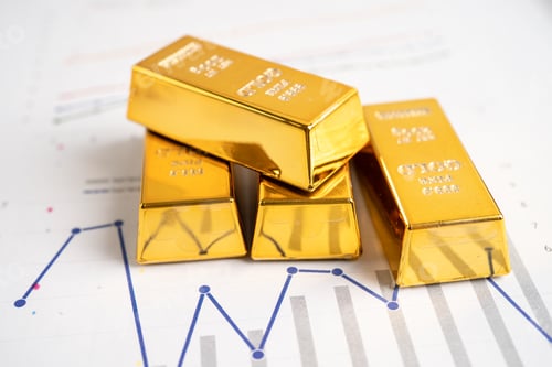 Preview: Gold bar on graph, economy finance exchange trade investment concept.
