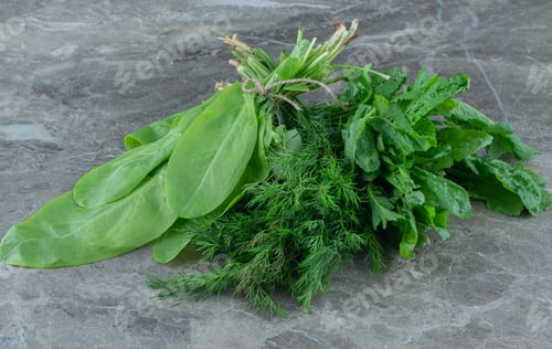 Preview: Newly harvested greens, on the marble background