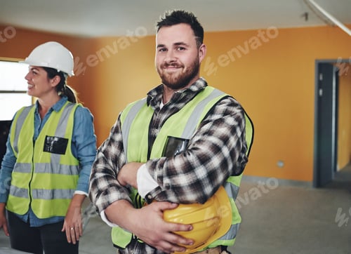 Preview: The expert in safety inspection. Portrait of a confident young man working at a construction site.