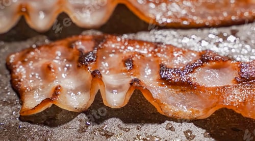 Preview: Bacon crispy freshly cooked on hot plate for restaurant, menu, advert or package, close up, selectiv