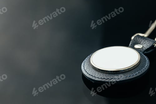 Preview: Stylish masculine metal key charm on black glass background