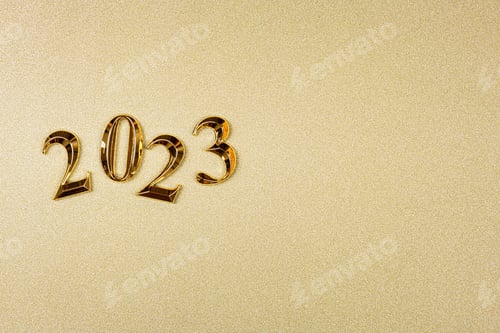 Preview: New year 2023 on golden background. Happy new year 2023 background, new year holidays card