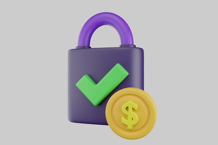 Preview: Padlock with green checkmark and gold coin.