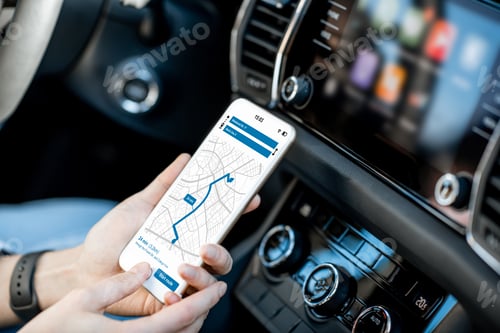 Preview: Smart phone with navigation app in the car