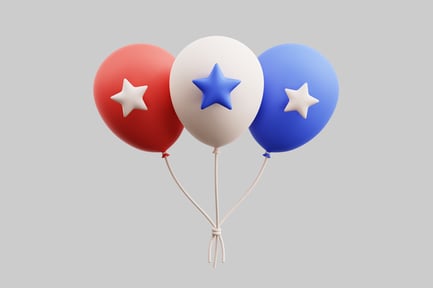 Visualização: Balões patrióticos com detalhes em estrelas
