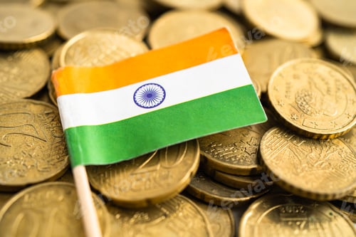 Preview: India flag on coins money, finance and accounting, banking concept.