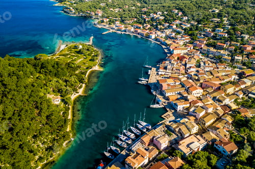 Preview: Gaios, capital city of Paxos Island, aerial view. Greece