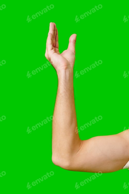 Preview: Hand Gesture Above Arm Against Bright Green Background