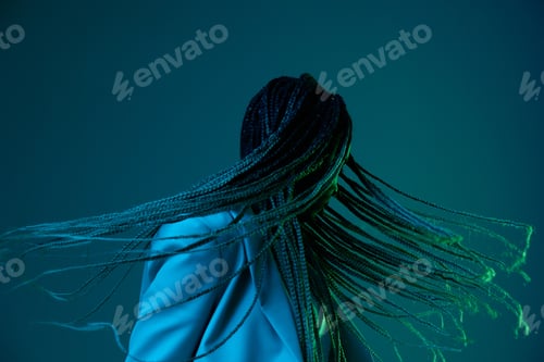 Preview: African american woman portrait business smile and fashion wearing glasses on blue background in