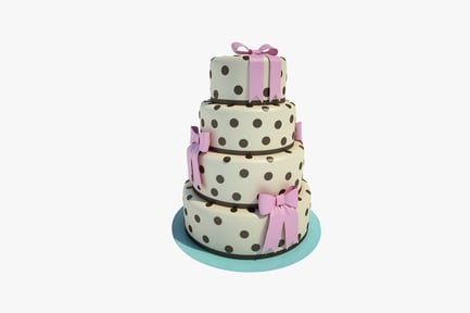 Preview: Square three-tiered cake with polka dots and pink ribbons