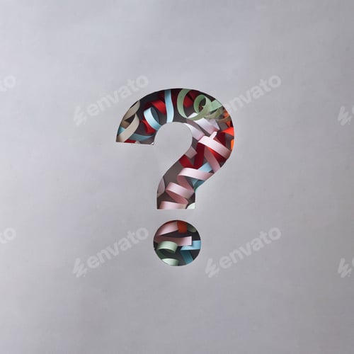 Preview: Festive question mark cutout with twirled party streamers