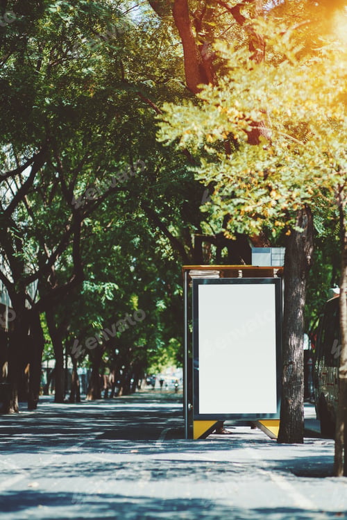 Preview: Vertical view of empty advertising placeholder on the bus stop