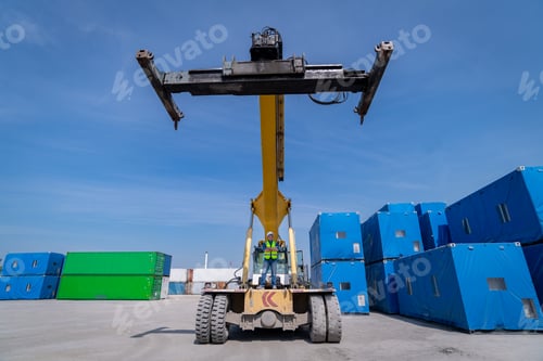 Preview: Engineer worker under working with fork lift container truck is transportation container shipping do