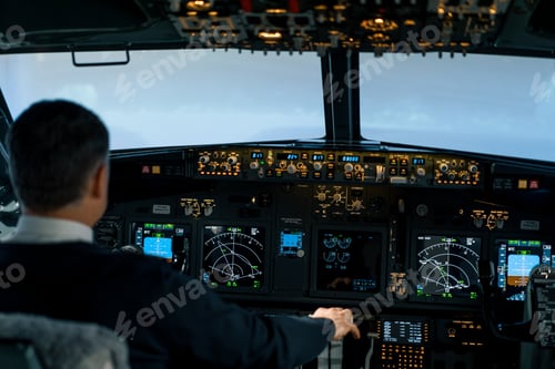 Preview: The pilot in the cockpit of aircraft turbulence during the flight simulator navigation devices