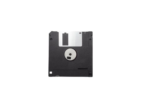 Preview: Black plastic floppy disk isolated on white background. Retro technology,