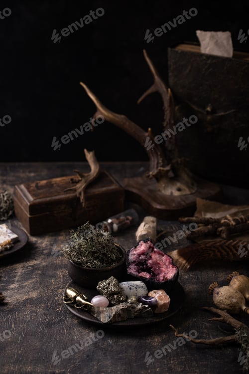 Preview: Esoteric magical background with crystal.