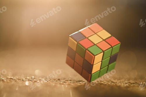 Preview: Rubik's cube located on the colored background,