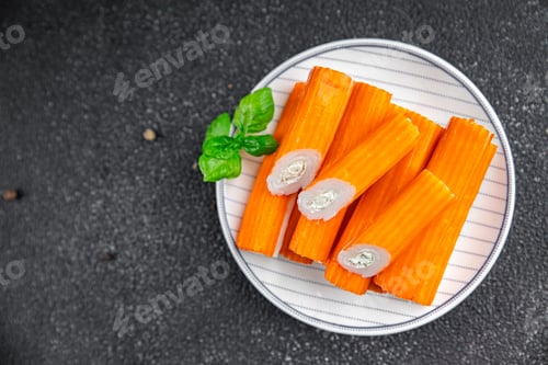 Preview: crab stick cream cheese and herbs fresh appetizer meal food snack on the table copy space food