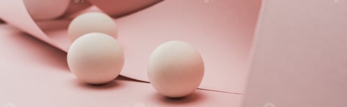 Preview: chicken eggs in spiral paper pink swirls, panoramic shot