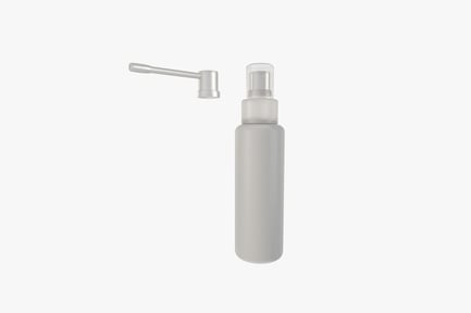 Preview: White cylindrical spray bottle with angled pump dispenser