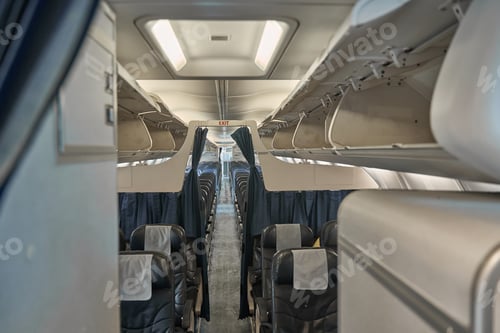 Preview: Empty airplane cabin interior without passengers in it