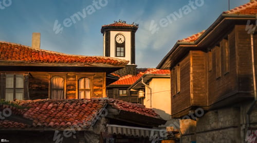 Preview: Beautiful view of old, vintage buildings with red tile roof