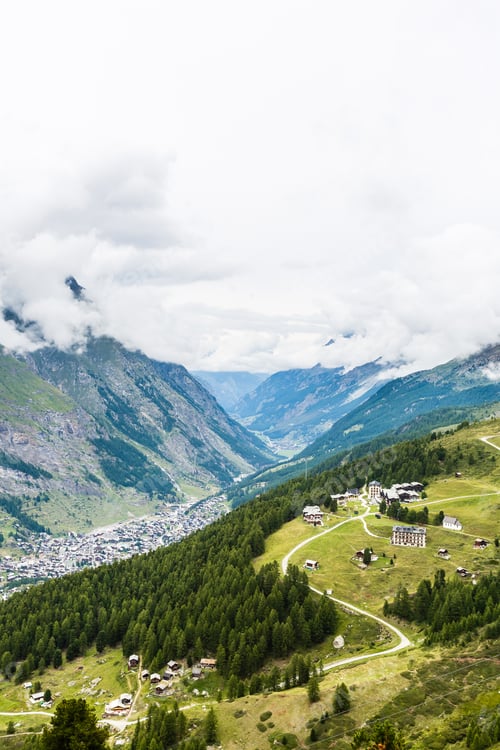 Preview: morning at mountains, mountains with clouds after rain