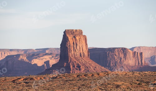 Preview: Desert Rocky Mountain American Landscape. Sunset Sky.