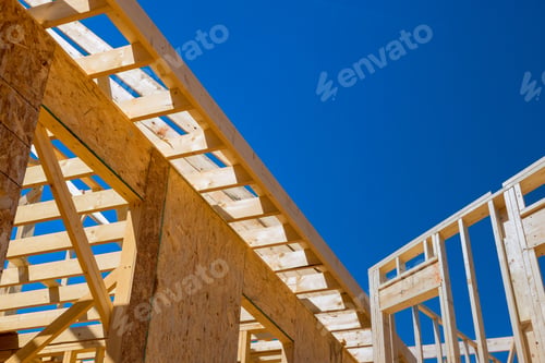 Preview: During construction of a new house, timber wood frame frames beams