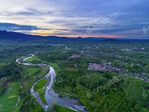 Preview: Beautiful morning view indonesia panorama landscape paddy fields