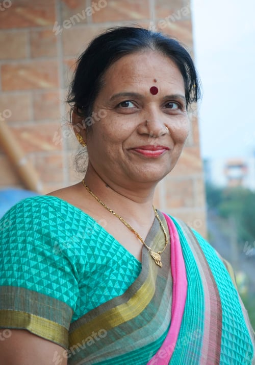 Preview: Portrait of Smiling mature Indian woman.