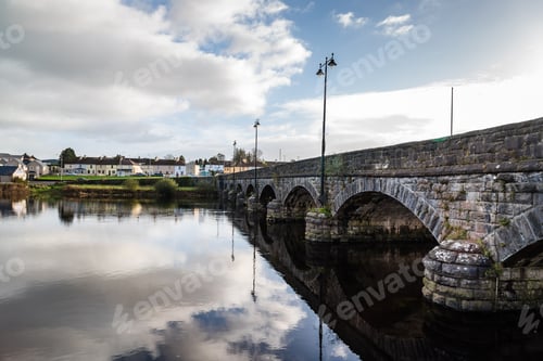 Preview: Beautiful bridge and reflections on river at morning in Killorglin in the wild atlantic way of