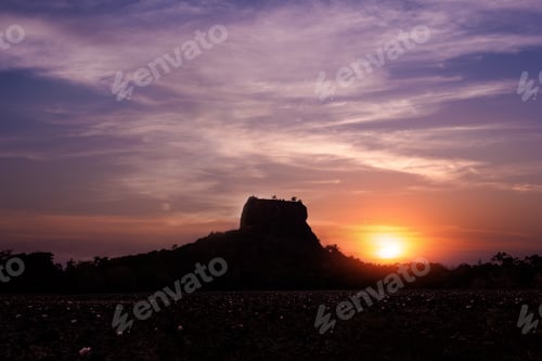 Preview: Sunset silhouette of Lion Rock. Sigiriya, Sri Lanka