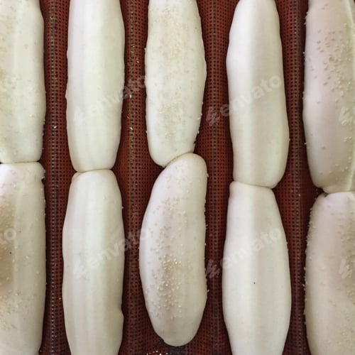 Unbaked Bread Rolls Arranged Neatly on Baking Sheet
