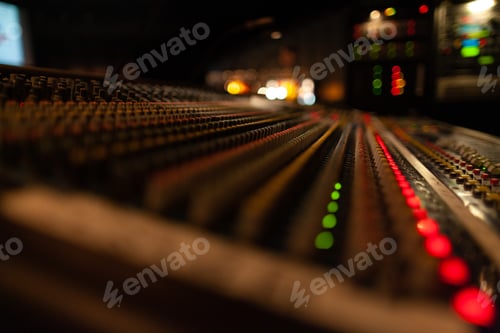 Preview: Audio Engineer, Musician, Artist Working in Music Record Studio, Control Desk Mixer with Equalizer.N