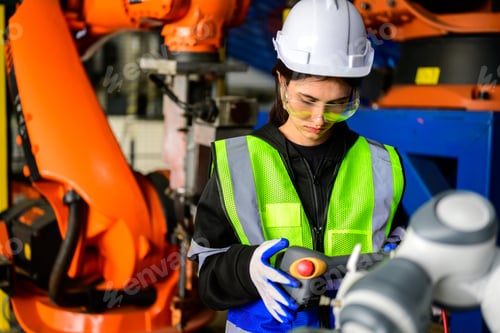 Preview: Portrait of confident maintenance technician working with machinery