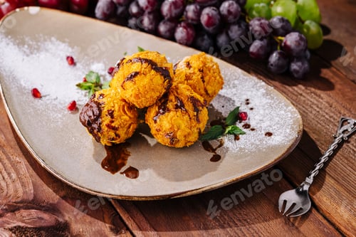 Preview: Gourmet fried ice cream scoops on elegant plate