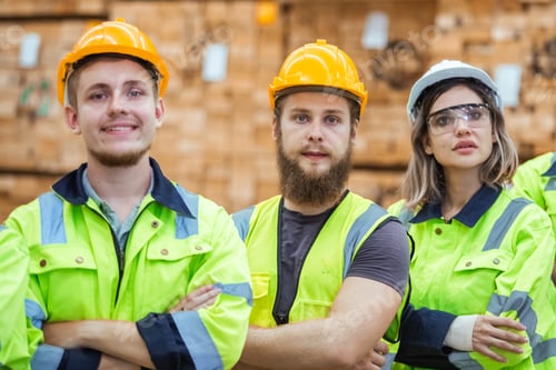 Preview: Team engineering worker technician, workshop manufacturing wooden,