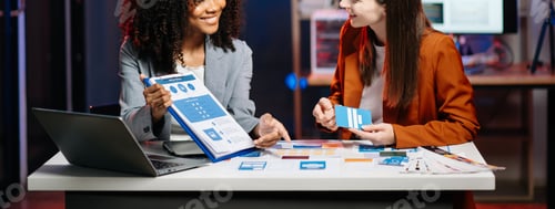Preview: UX developer and ui designer brainstorming about mobile app interface wireframe design