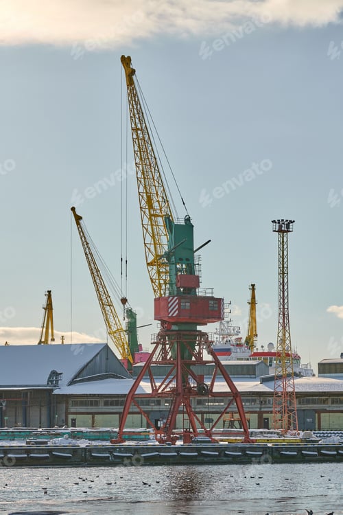 Preview: Harbor cranes, container ship terminal, cargo container yard