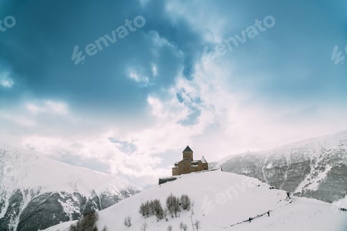 Preview: Stepantsminda, Gergeti, Georgia. Famous Gergeti Trinity Tsminda