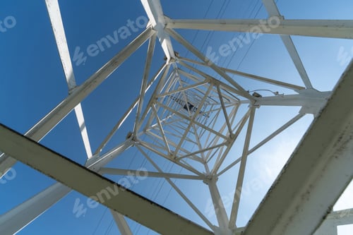 Preview: Transmission tower, view from below. Overhead pylon power line tower